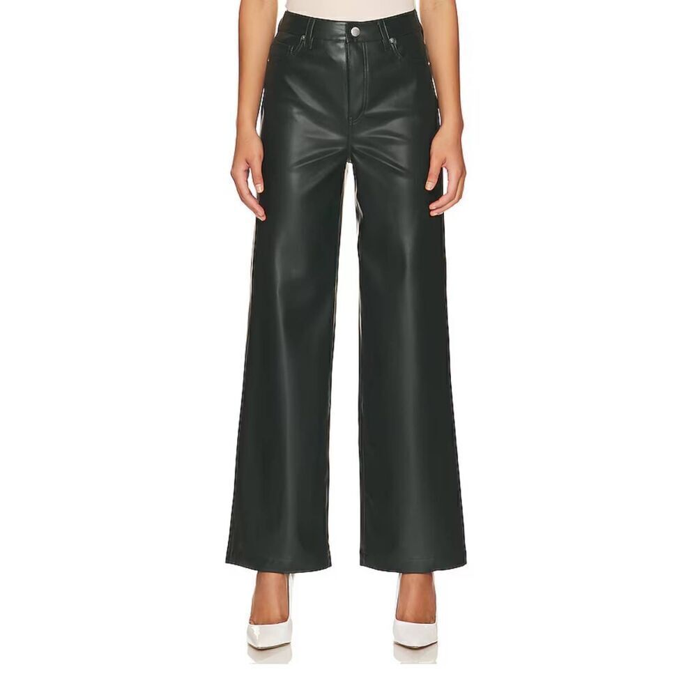 BLANKNYC Franklin Rib Cage Faux Leather Straight Pants Deep Olive Sz 25 Holiday